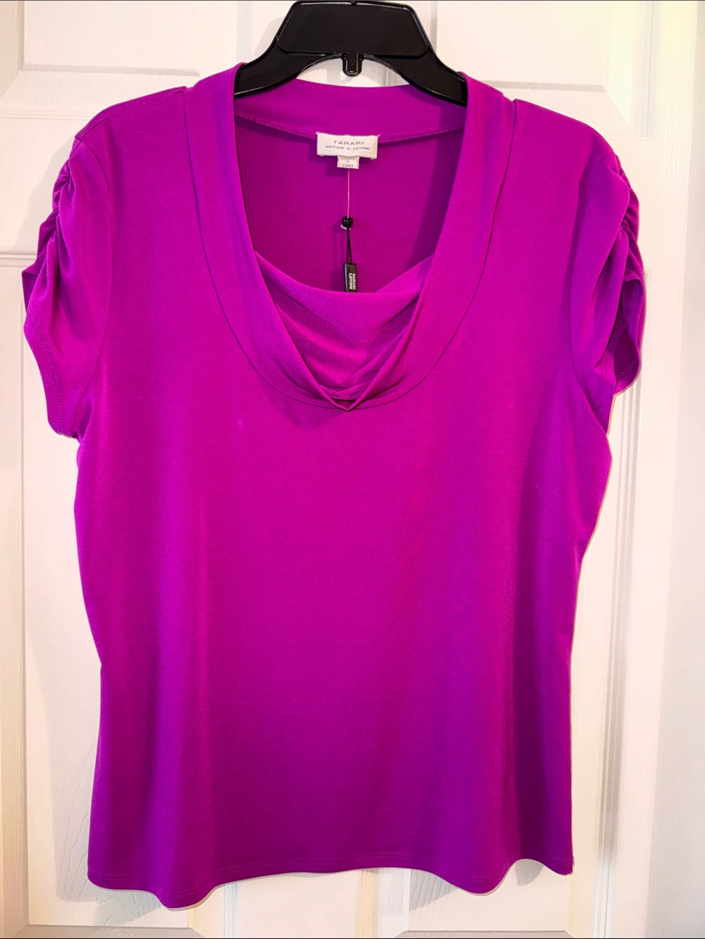 Tahari Magenta Cowl Neck Short Sleeve Top